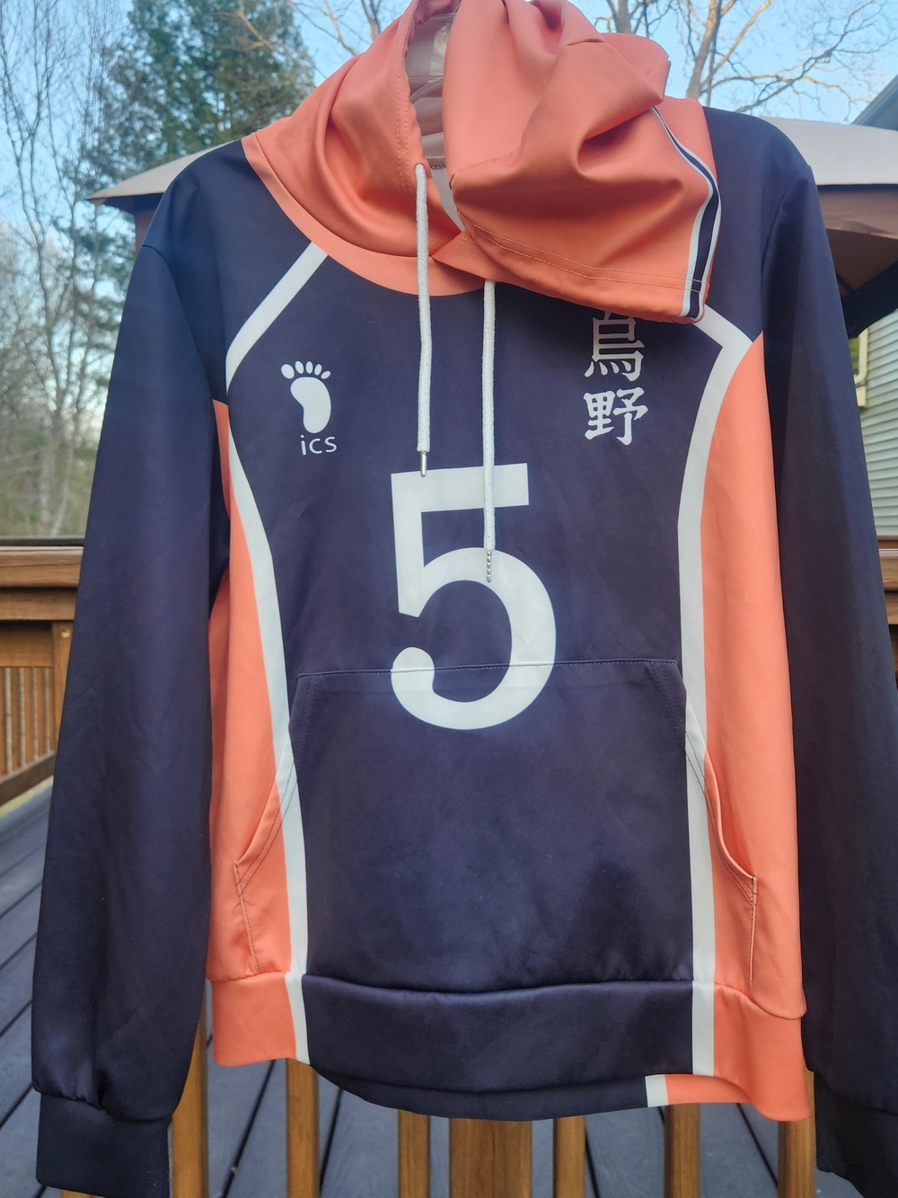 Haikyuu Cosplat Volleyball Hoodie in Black and Coral - Number 5 Womens Small - Picture 7 of 10